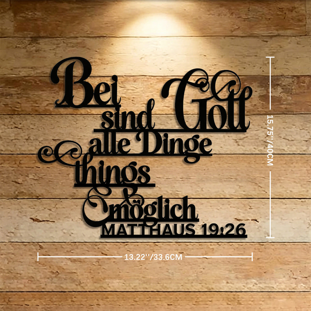 Christianartworkshop Décoration murale en métal avec verset biblique Matthieu 19:26 en écriture cursive allemande : emblème intemporel de la grâce rédemptrice sacrée - 15,75''*13,22''*0,04''/40cm*33,6cm*0,1cm - image 5