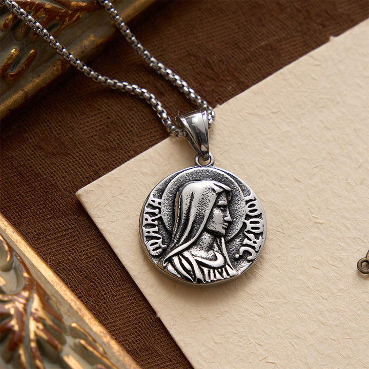 Collier pendentif classique Jésus et Marie, icône de la foi, par Christianartworkshop - Jésus et Notre-Dame à double face - image 0