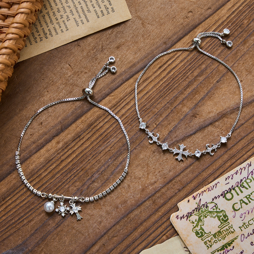 Christianartworkshop Bracelet à breloque Croix Sacrée Fleur de Lys : Emblème personnalisé de douce paix céleste - Lot de 2 - Argent - image 5