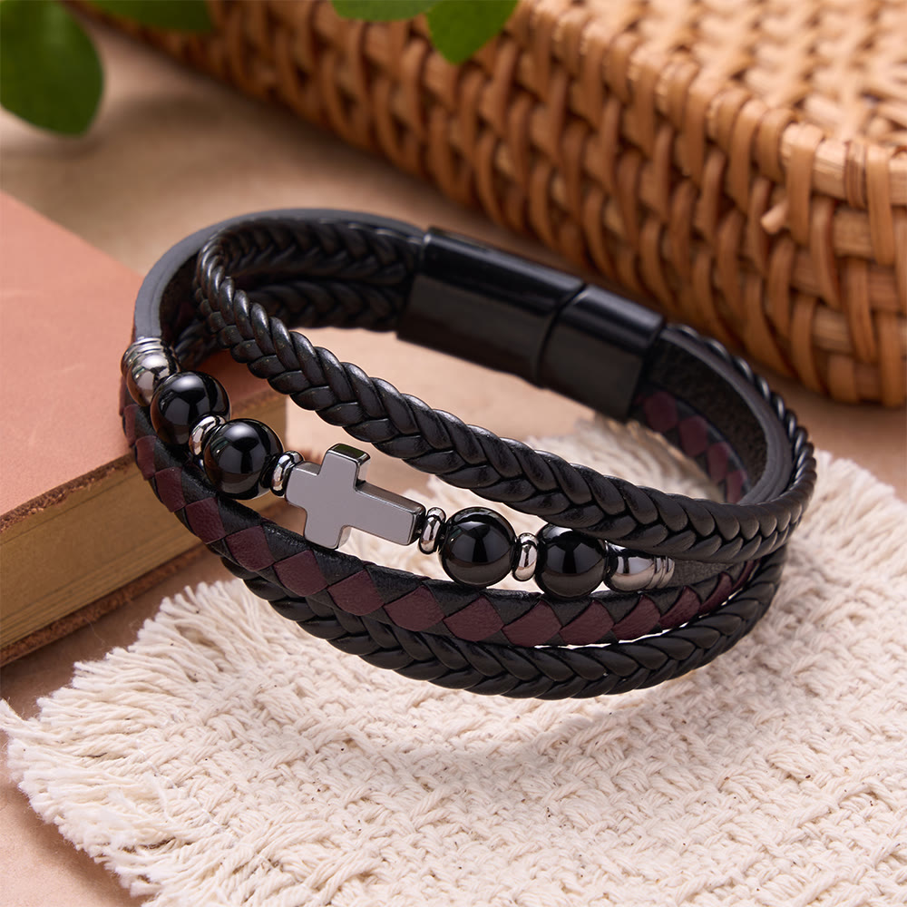 Christianartworkshop Bracelet tressé orné d'une croix en pierre naturelle : emblème personnalisé de tendresse divine éternelle - Croix et onyx noir - image 3