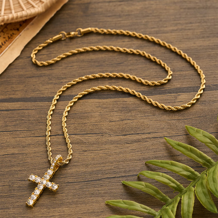 Christianartworkshop Collier croix sertie de pierres et orné d'une chaîne torsadée lisse : emblème intemporel de douce protection céleste - image 4