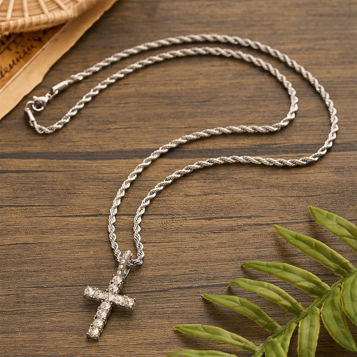 Christianartworkshop Collier croix sertie de pierres et orné d'une chaîne torsadée lisse : emblème intemporel de douce protection céleste - image 7