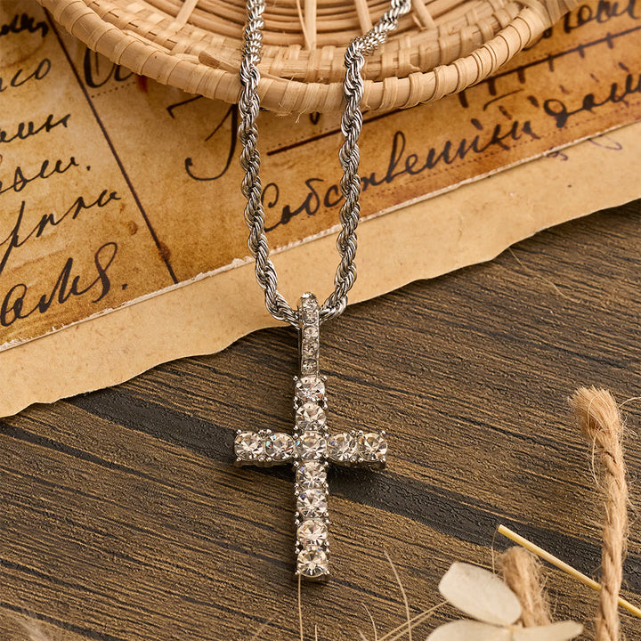 Christianartworkshop Collier croix sertie de pierres et orné d'une chaîne torsadée lisse : emblème intemporel de douce protection céleste - Argent - image 5