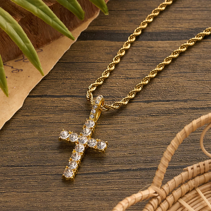 Christianartworkshop Collier croix sertie de pierres et orné d'une chaîne torsadée lisse : emblème intemporel de douce protection céleste - image 3