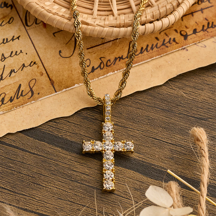 Christianartworkshop Collier croix sertie de pierres et orné d'une chaîne torsadée lisse : emblème intemporel de douce protection céleste - Doré - image 2