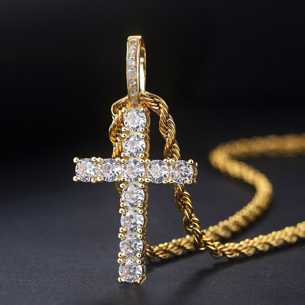 Christianartworkshop Collier croix sertie de pierres et orné d'une chaîne torsadée lisse : emblème intemporel de douce protection céleste - image 0