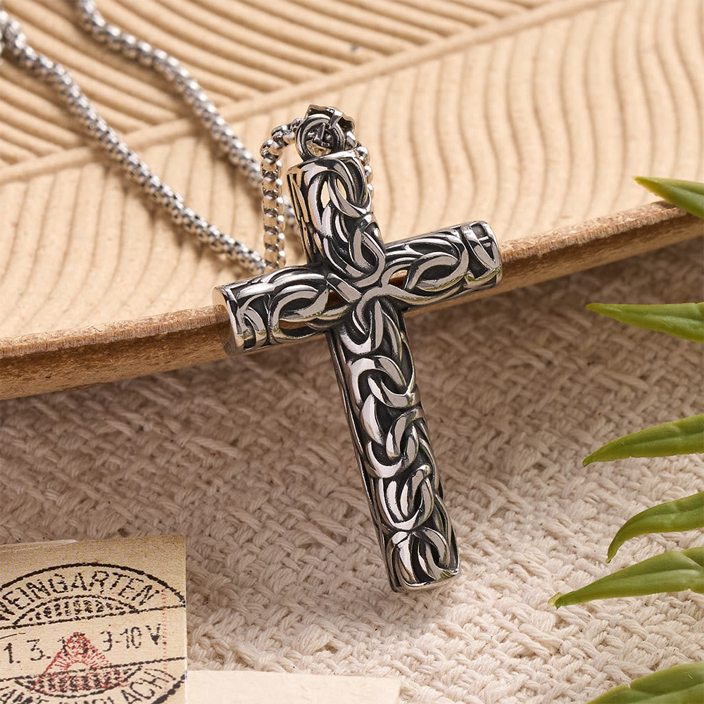 Christianartworkshop Collier pendentif croix en relief à nœud torsadé ajouré : emblème intemporel de douce protection céleste - Argent - image 2