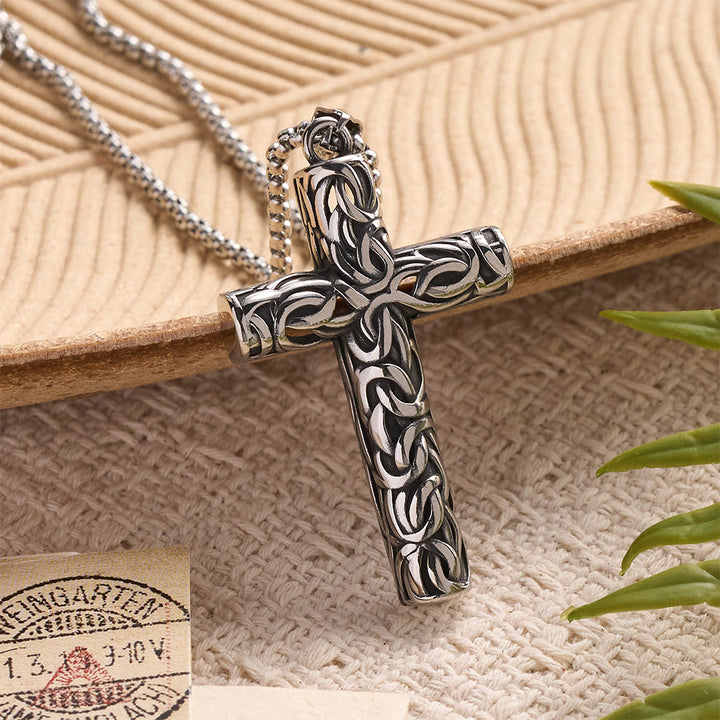 Christianartworkshop Collier pendentif croix en relief à nœud torsadé ajouré : emblème intemporel de douce protection céleste - Argent - image 2