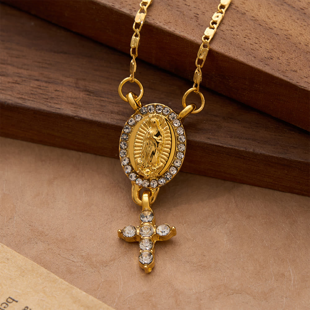 Christianartworkshop Collier pendentif Notre-Dame et Croix à deux breloques : emblème intemporel de la douce protection céleste - image 4