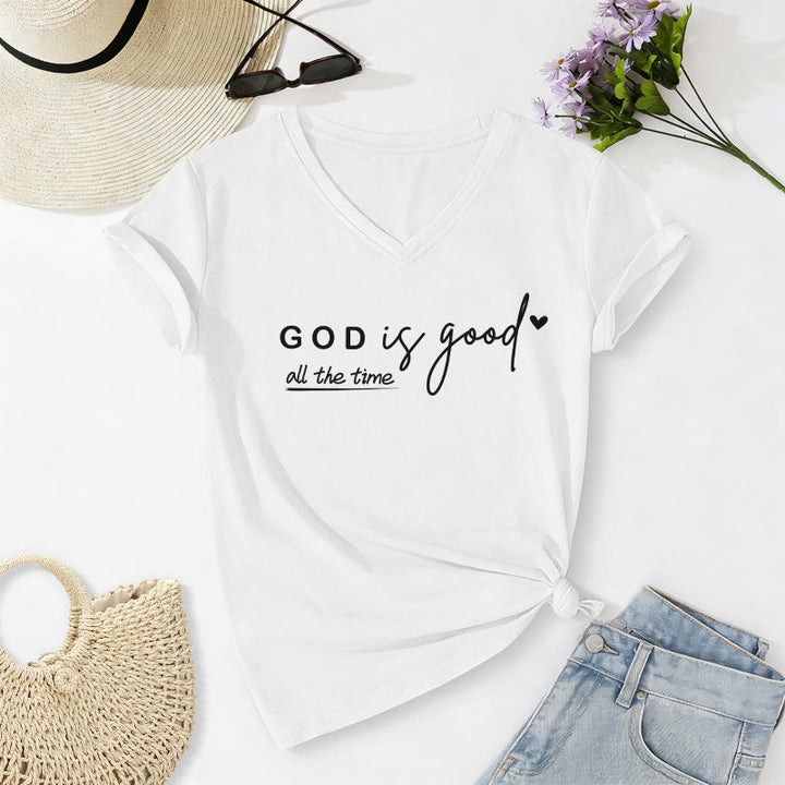 Christianartworkshop T-shirt décontracté à col en V avec double petit cœur et motif Dieu est bon en tout temps - Blanc - 2XL - image 20