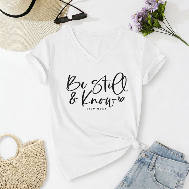 Christianartworkshop T-shirt décontracté à col en V avec un petit cœur en écriture cursive et le verset du Psaume 46:10 - Blanc - 2XL - image 20