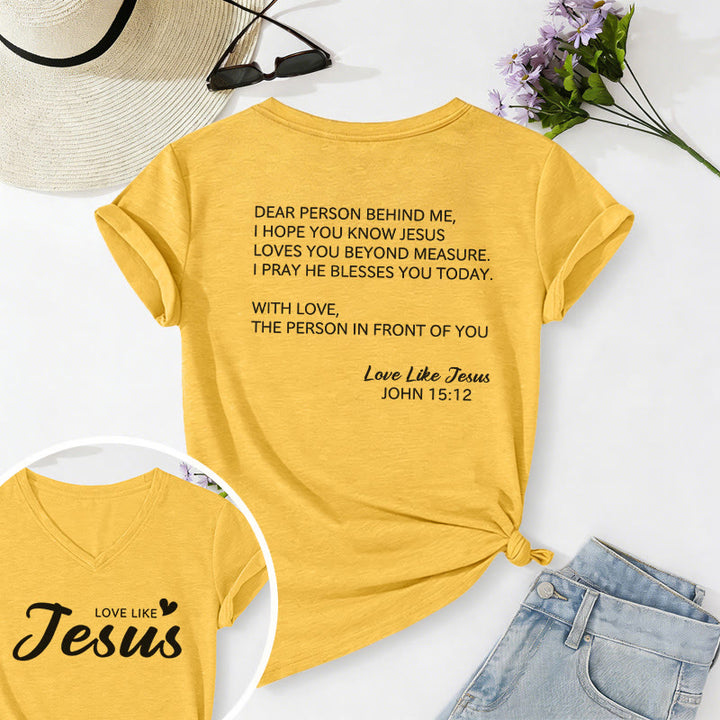 Christianartworkshop T-shirt décontracté à col en V avec inscription « Chère personne derrière moi » (verset Jean 15:12, texte au dos) - Jaune - 2XL - image 24