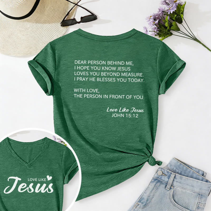 Christianartworkshop T-shirt décontracté à col en V avec inscription « Chère personne derrière moi » (verset Jean 15:12, texte au dos) - Vert foncé - 2XL - image 72