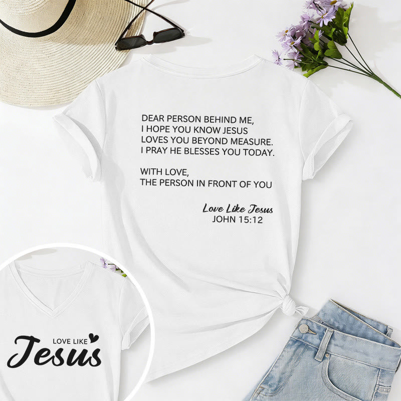Christianartworkshop T-shirt décontracté à col en V avec inscription « Chère personne derrière moi » (verset Jean 15:12, texte au dos) - Blanc - 2XL - image 60