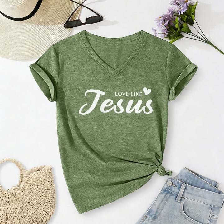 Christianartworkshop T-shirt décontracté à col en V avec inscription « Chère personne derrière moi » (verset Jean 15:12, texte au dos) - image 56