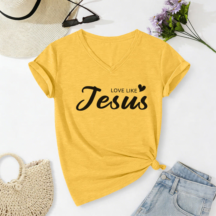 Christianartworkshop T-shirt décontracté à col en V avec inscription « Chère personne derrière moi » (verset Jean 15:12, texte au dos) - image 26