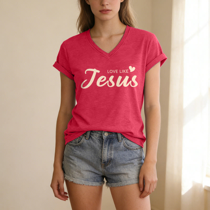Christianartworkshop T-shirt décontracté à col en V avec inscription « Chère personne derrière moi » (verset Jean 15:12, texte au dos) - image 33