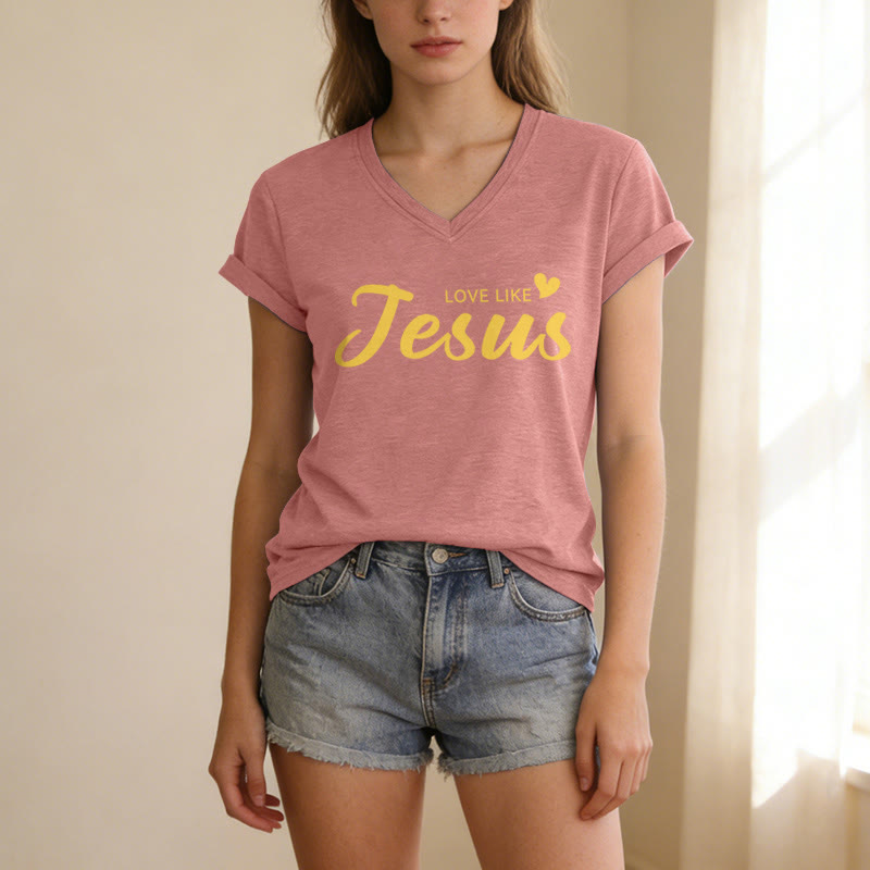 Christianartworkshop T-shirt décontracté à col en V avec inscription « Chère personne derrière moi » (verset Jean 15:12, texte au dos) - image 9