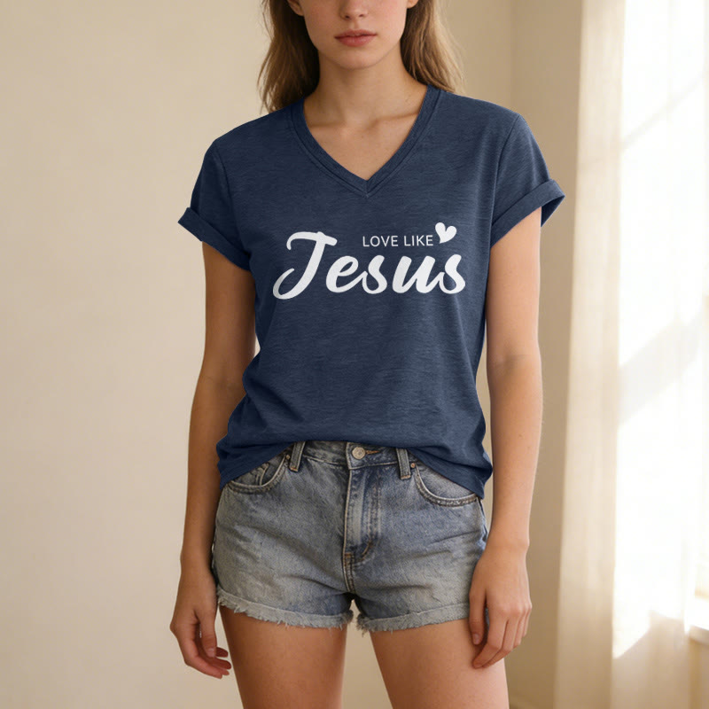 Christianartworkshop T-shirt décontracté à col en V avec inscription « Chère personne derrière moi » (verset Jean 15:12, texte au dos) - image 45