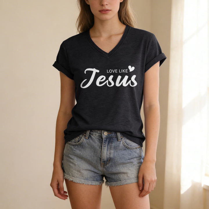Christianartworkshop T-shirt décontracté à col en V avec inscription « Chère personne derrière moi » (verset Jean 15:12, texte au dos) - image 15