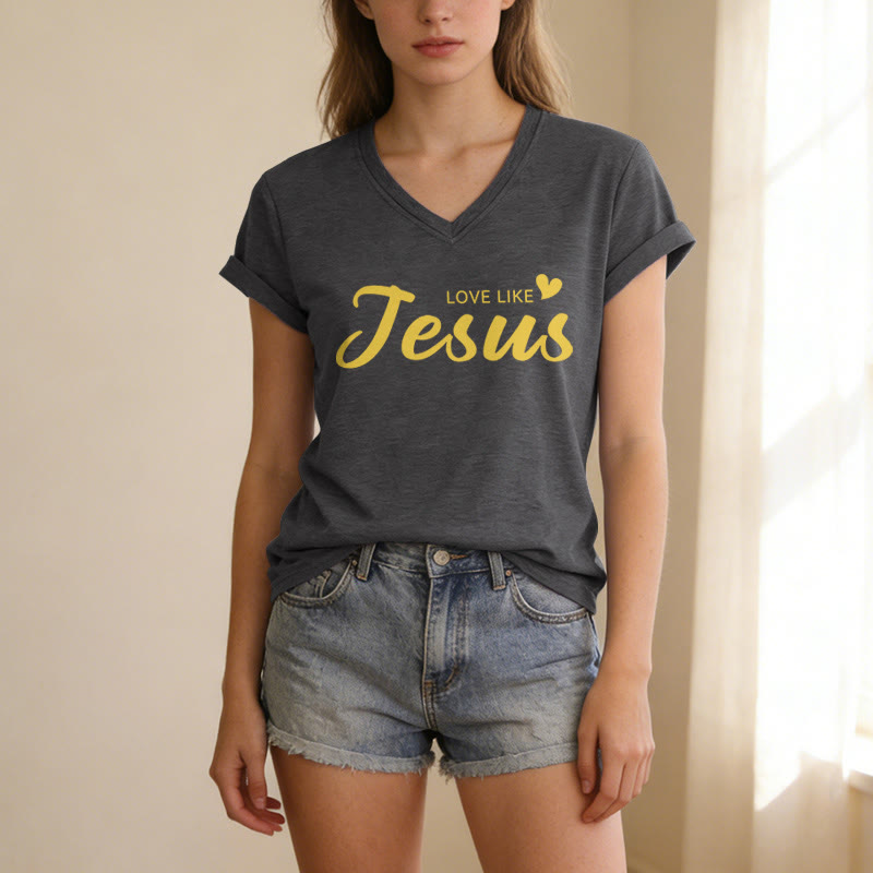 Christianartworkshop T-shirt décontracté à col en V avec inscription « Chère personne derrière moi » (verset Jean 15:12, texte au dos) - image 3