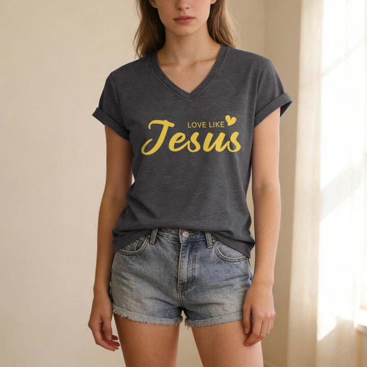 Christianartworkshop T-shirt décontracté à col en V avec inscription « Chère personne derrière moi » (verset Jean 15:12, texte au dos) - image 3