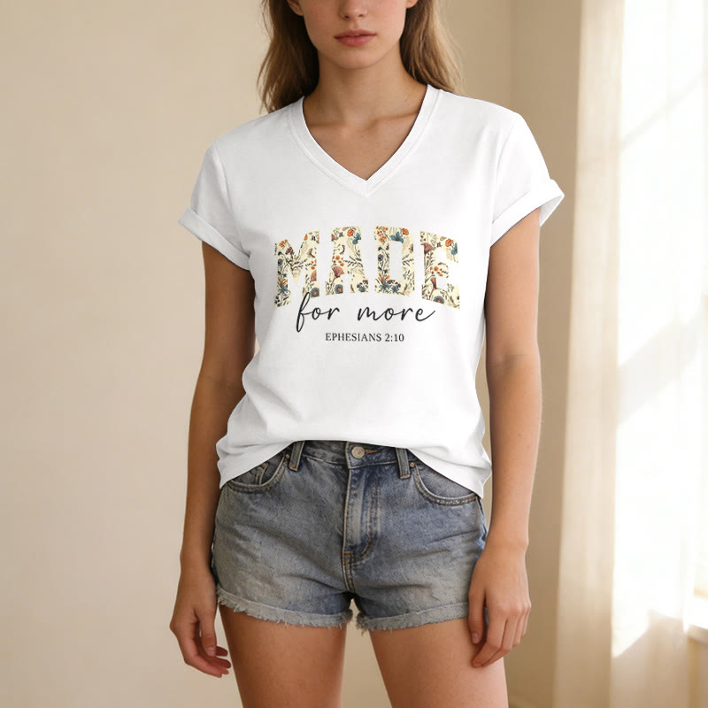 Christianartworkshop T-shirt décontracté à col en V avec motif floral, police cursive universitaire et verset Éphésiens 2:10. - image 21