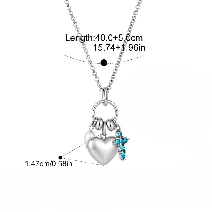 Christianartworkshop Collier à maillons multiples avec pendentif cœur en pierre et croix : emblème intemporel de douce protection céleste - Argent - Cœur et croix sacrés polis - image 8
