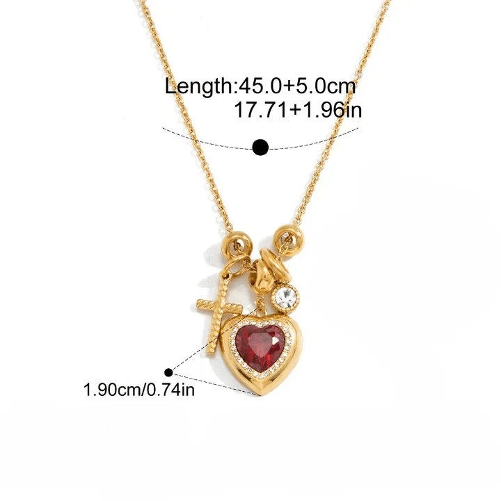 Christianartworkshop Collier à maillons multiples avec pendentif cœur en pierre et croix : emblème intemporel de douce protection céleste - Doré - Cœur sacré et croix - image 5