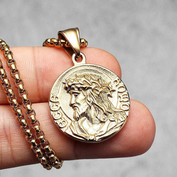 Christianartworkshop Collier avec pendentif rond et pendentif en forme de couronne d'épines représentant Jésus : emblème intemporel de la douce protection céleste - image 3