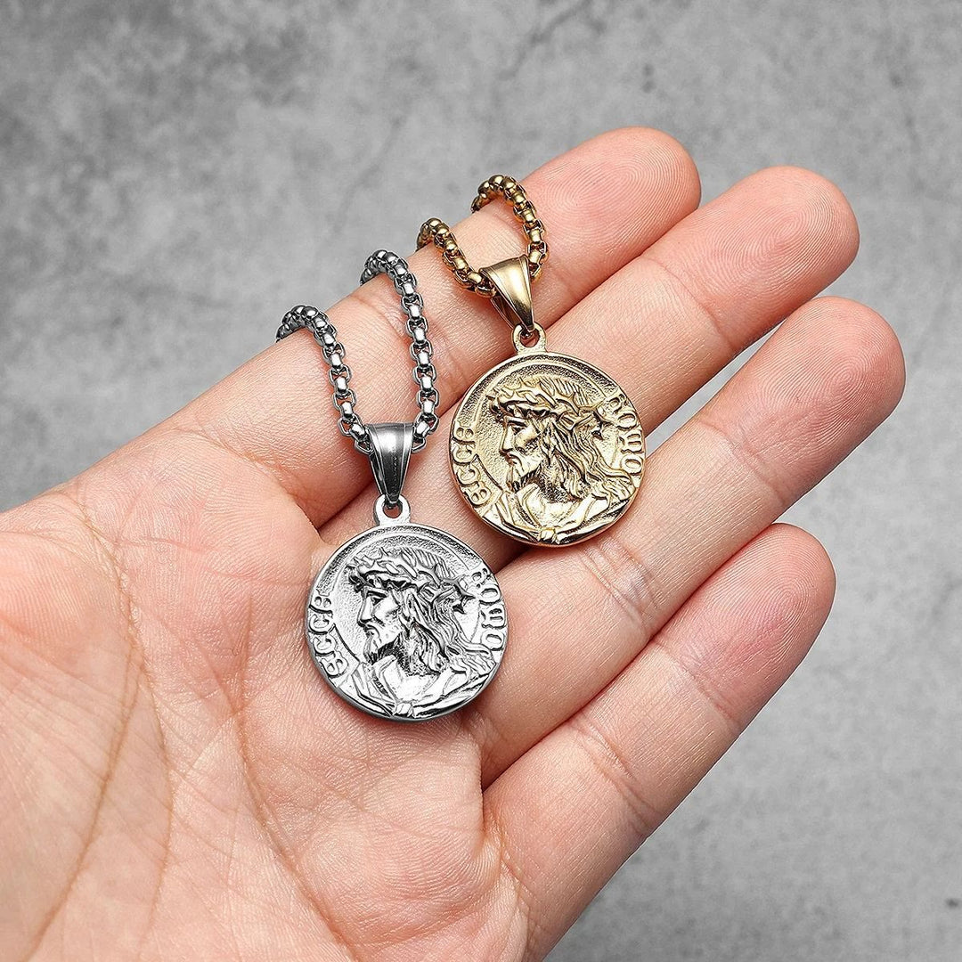 Christianartworkshop Collier avec pendentif rond et pendentif en forme de couronne d'épines représentant Jésus : emblème intemporel de la douce protection céleste - image 1