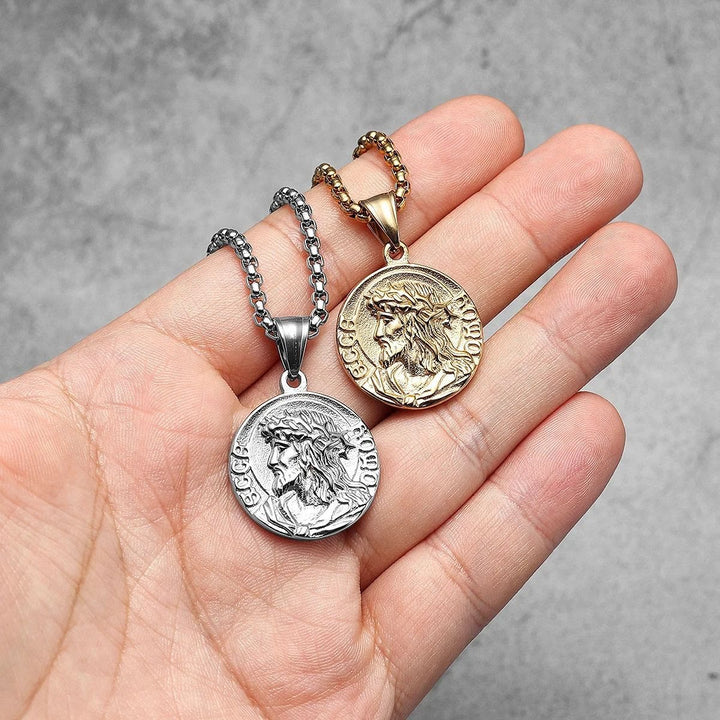 Christianartworkshop Collier avec pendentif rond et pendentif en forme de couronne d'épines représentant Jésus : emblème intemporel de la douce protection céleste - image 1