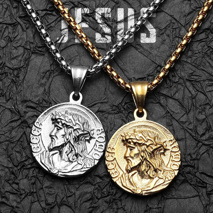 Christianartworkshop Collier avec pendentif rond et pendentif en forme de couronne d'épines représentant Jésus : emblème intemporel de la douce protection céleste - image 0