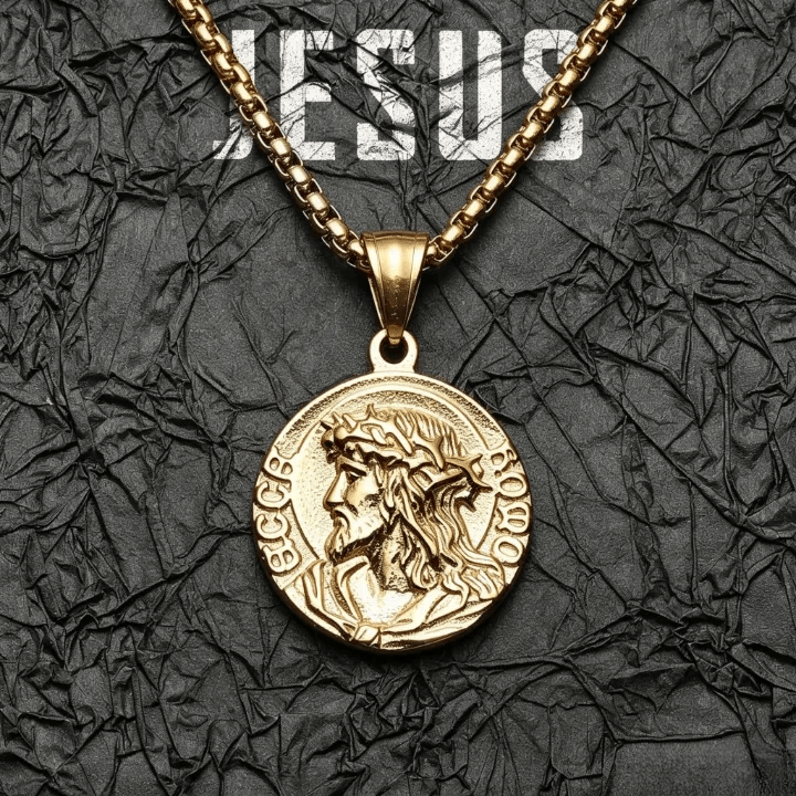 Christianartworkshop Collier avec pendentif rond et pendentif en forme de couronne d'épines représentant Jésus : emblème intemporel de la douce protection céleste - Doré - image 2