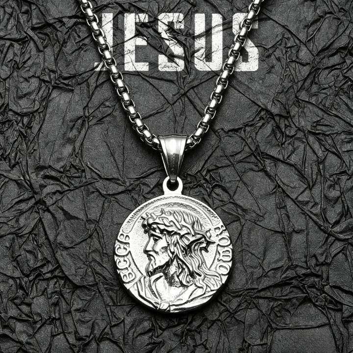 Christianartworkshop Collier avec pendentif rond et pendentif en forme de couronne d'épines représentant Jésus : emblème intemporel de la douce protection céleste - Argent - image 5