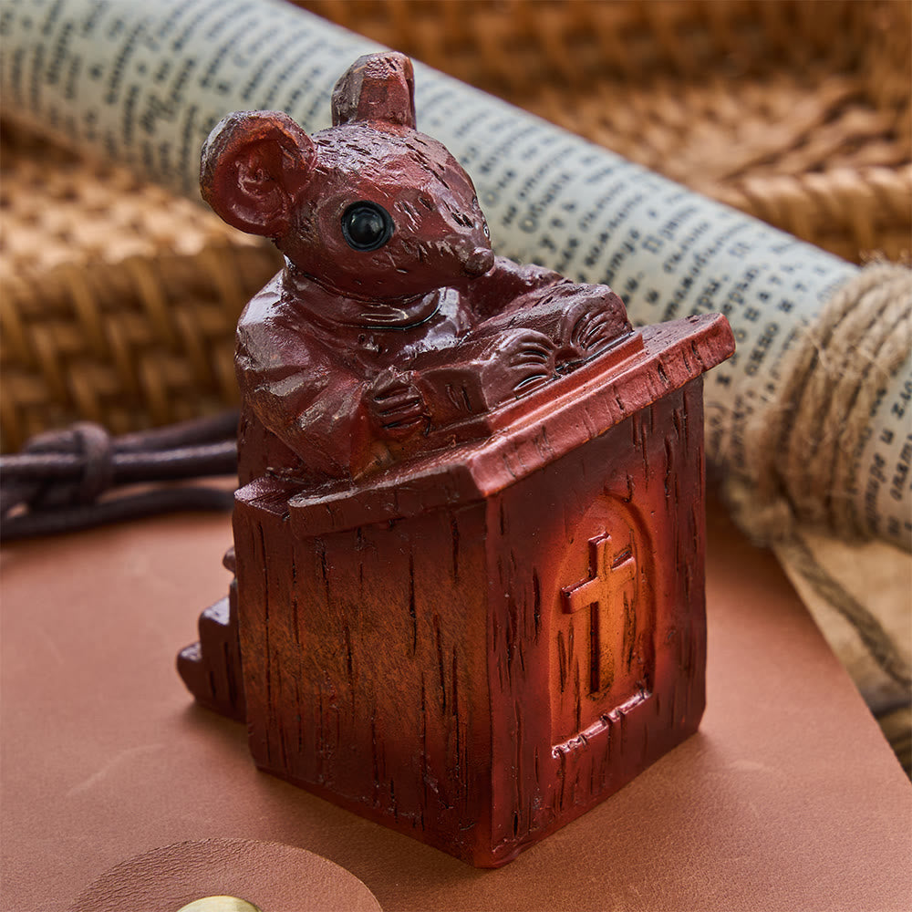 Christianartworkshop Ornements de bureau stéréoscopiques en résine brune de style rustique vintage, représentant des souris d'église - Souris d'église - image 0