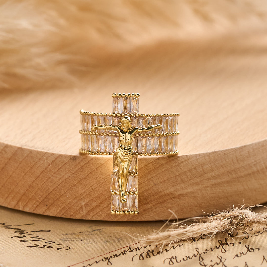Christianartworkshop Bague crucifix sculptée compacte : emblème intemporel d'une foi sacrée inébranlable - US 11 - image 0