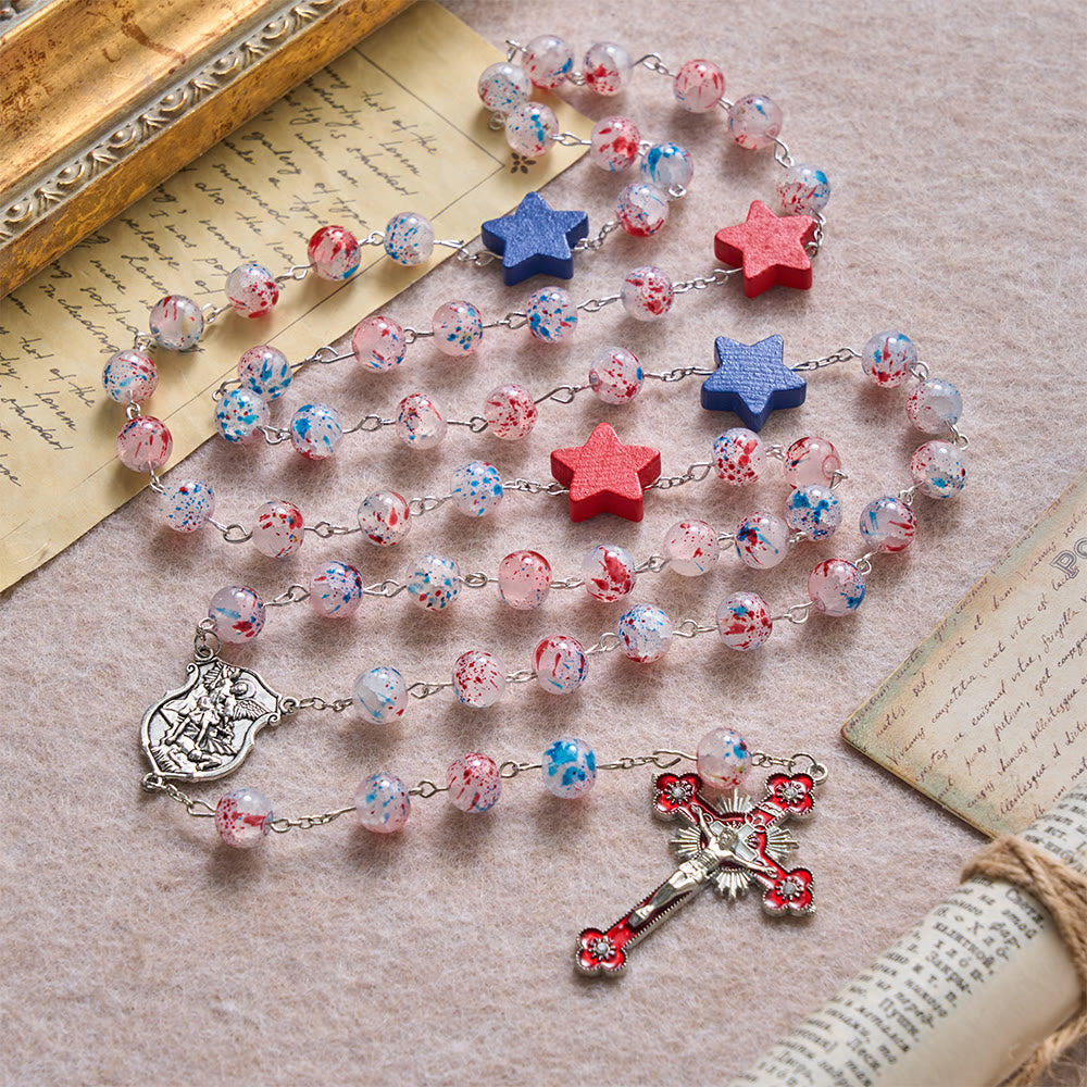 Christianartworkshop Médaillon de l'écusson de Saint Michel en émail avec étoile et perles mouchetées - image 2