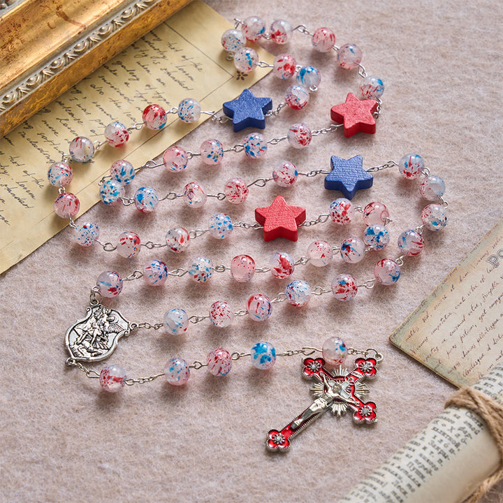 Christianartworkshop Médaillon de l'écusson de Saint Michel en émail avec étoile et perles mouchetées - image 2