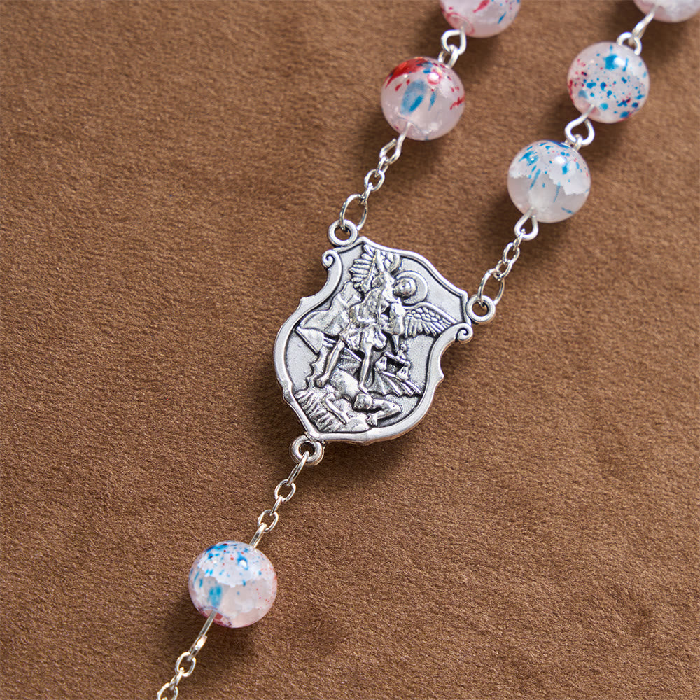 Christianartworkshop Médaillon de l'écusson de Saint Michel en émail avec étoile et perles mouchetées - image 6