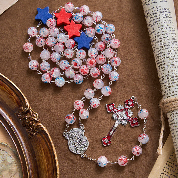 Christianartworkshop Médaillon de l'écusson de Saint Michel en émail avec étoile et perles mouchetées - Chapelet de l'étoile patriotique - image 0