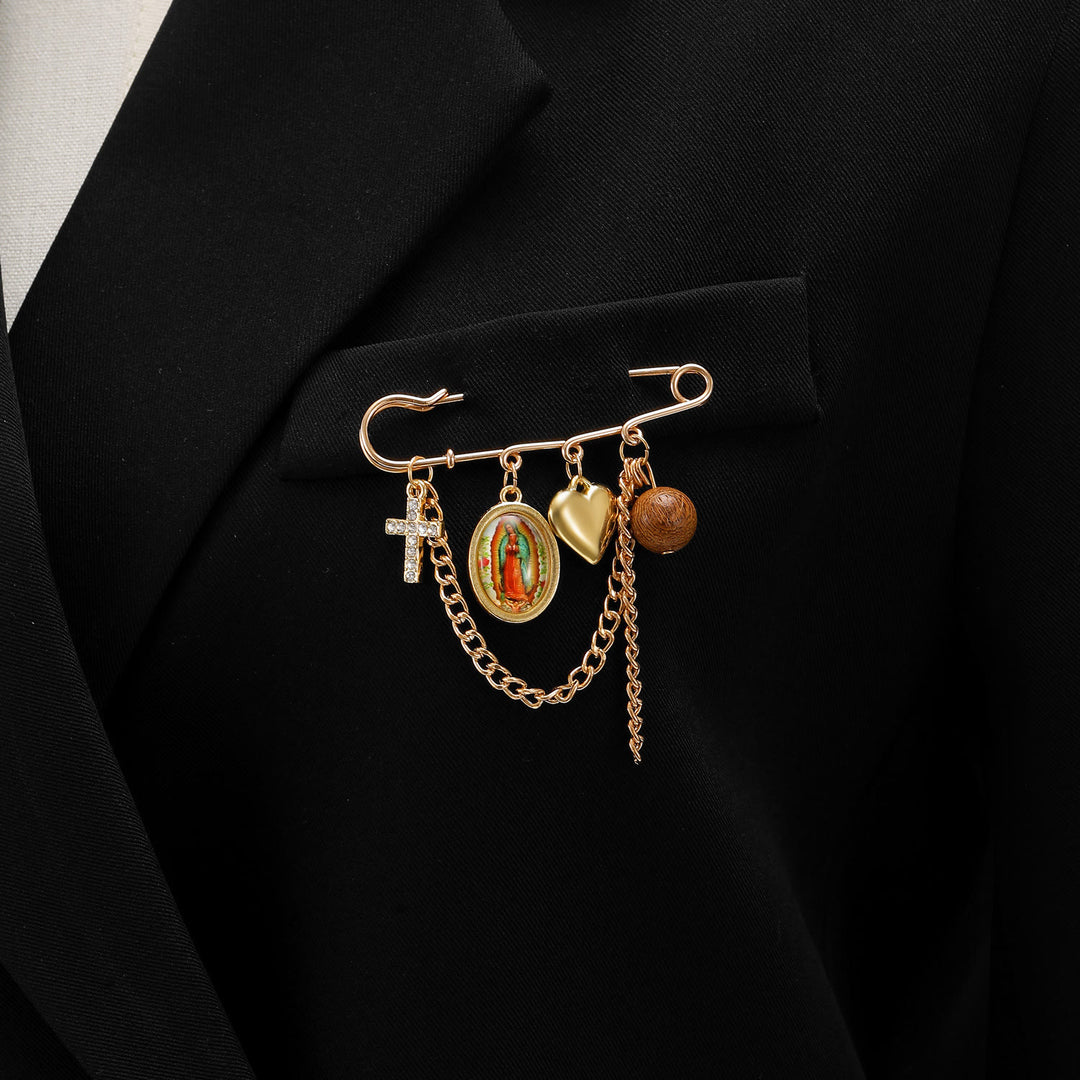 Christianartworkshop Broche-collier convertible à plusieurs pendentifs, ornée d'un portrait sacré et d'une épingle de sûreté : emblème intemporel de douce protection céleste - Broche Notre-Dame - image 10
