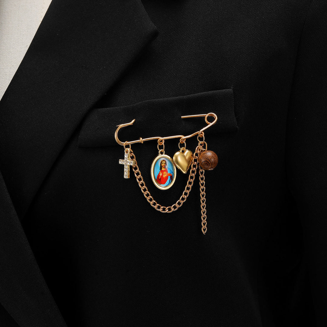 Christianartworkshop Broche-collier convertible à plusieurs pendentifs, ornée d'un portrait sacré et d'une épingle de sûreté : emblème intemporel de douce protection céleste - Broche Jésus - image 13