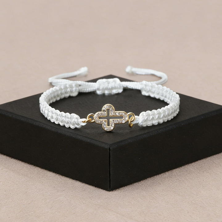 Christianartworkshop Bracelet en cordon tressé avec croix sacrée : emblème personnalisé de la tendresse divine éternelle - Blanc - image 4