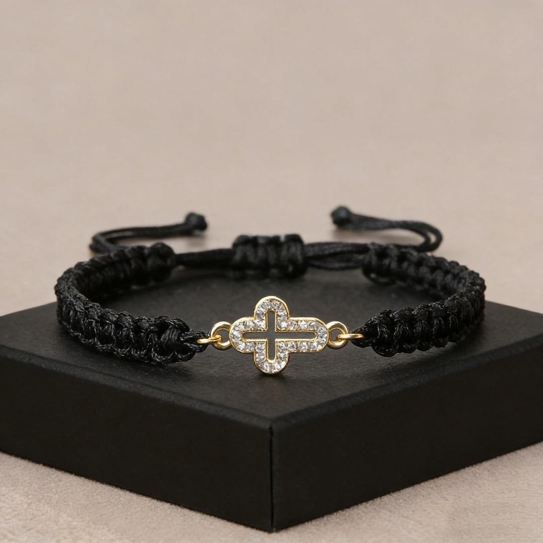 Christianartworkshop Bracelet en cordon tressé avec croix sacrée : emblème personnalisé de la tendresse divine éternelle - Noir - image 2