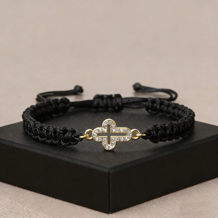 Christianartworkshop Bracelet en cordon tressé avec croix sacrée : emblème personnalisé de la tendresse divine éternelle - Noir - image 2