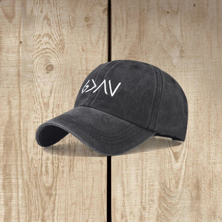 Christianartworkshop Casquette de baseball lavée avec broderie du symbole de flèche minimale « Plus grand que l'épreuve » - Noir - image 0