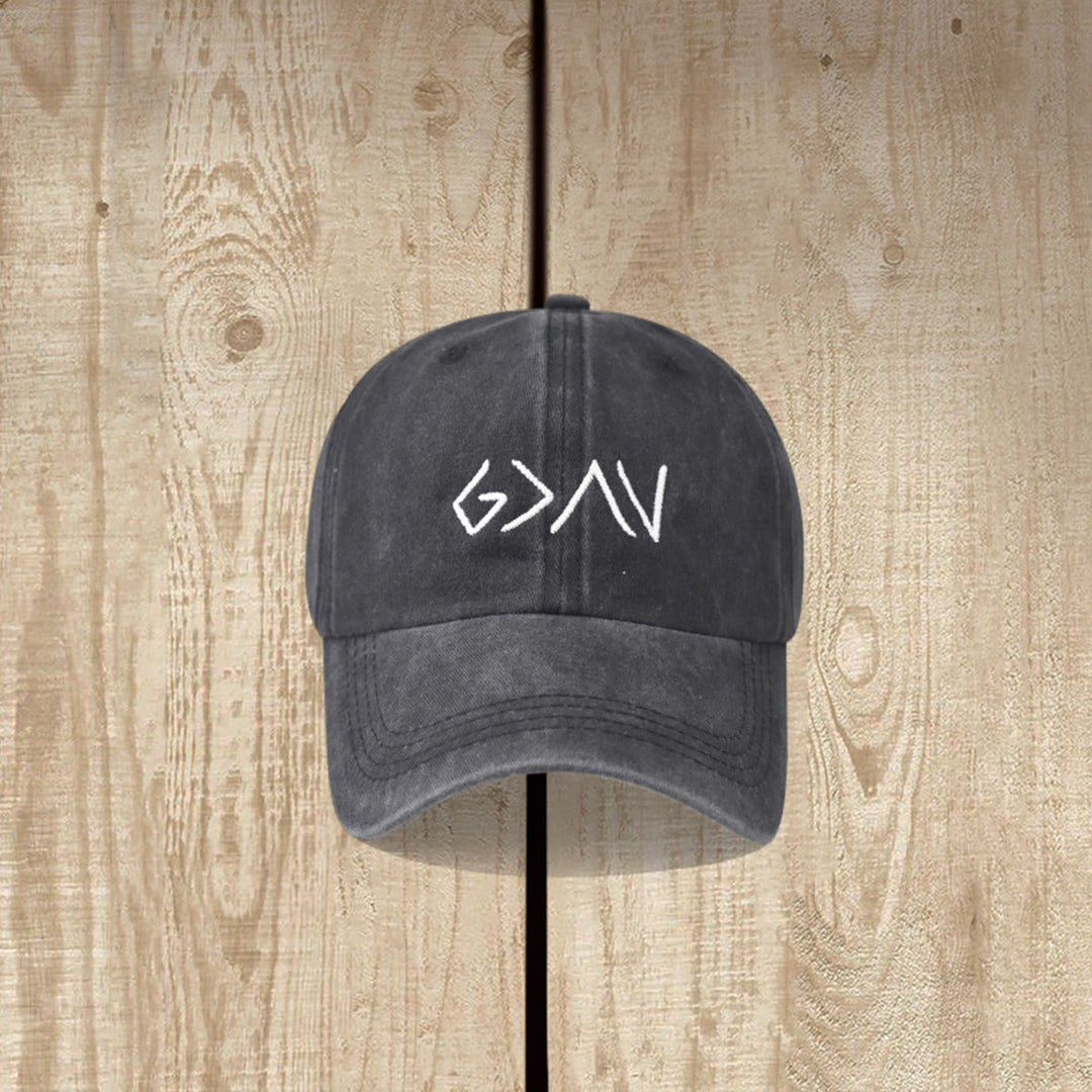 Christianartworkshop Casquette de baseball lavée avec broderie du symbole de flèche minimale « Plus grand que l'épreuve » - image 4