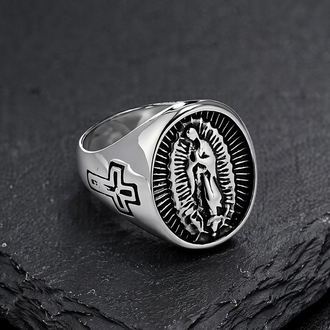 Christianartworkshop Bague imposante en relief avec croix Notre-Dame de Guadalupe : emblème intemporel d’une foi sacrée inébranlable - image 10