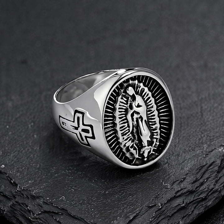 Christianartworkshop Bague imposante en relief avec croix Notre-Dame de Guadalupe : emblème intemporel d’une foi sacrée inébranlable - image 10